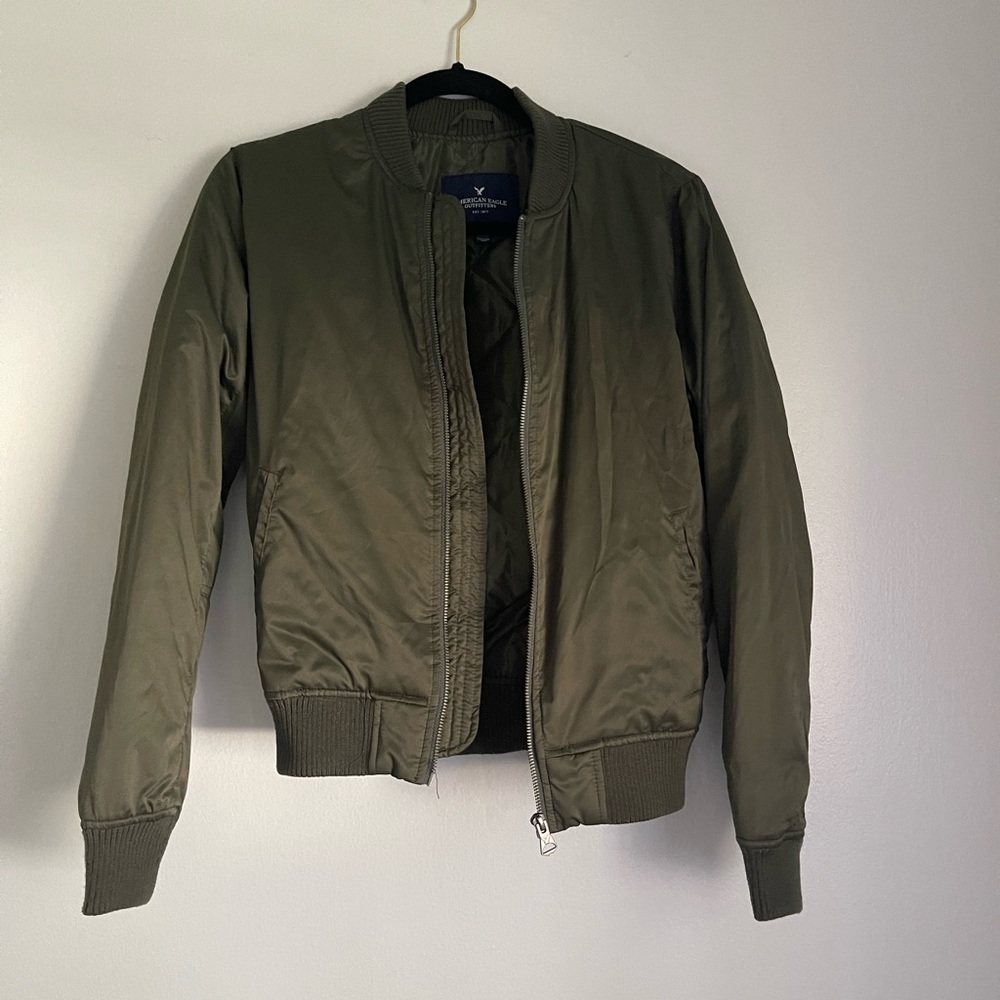 Army Green Puffy Bomber Jacket